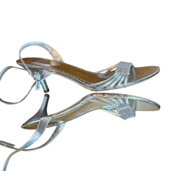Lava Silver Sandals with Rhinestones Size 11 Silver Strappy Heels w/ Ankle Strap - Picture 10 of 12